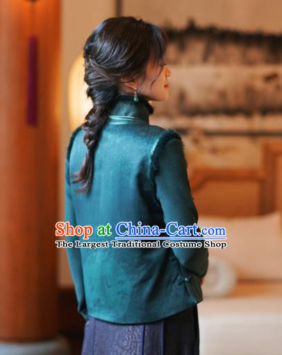 Chinese Classical Embroidered Bamboo Green Silk Vest National Women Tang Suit Waistcoat