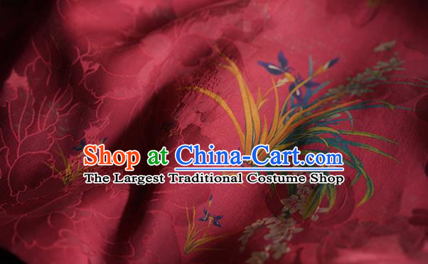 China Tang Suit Overcoat National Women Clothing Classical Orchids Pattern Red Silk Jacket