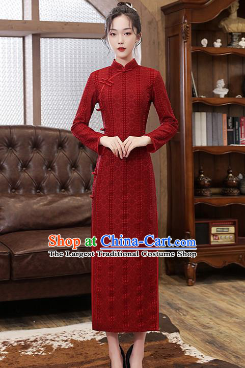 Chinese Classical Wedding Qipao Dress Traditional National Toast Costume Bride Purplish Red Cheongsam