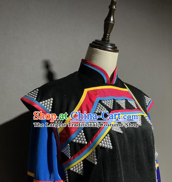 Chinese Sibe Nationality Minority Folk Dance Costumes Ethnic Woman Stage Show Clothing and Hat