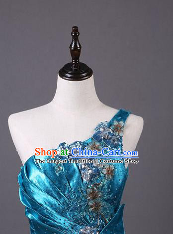 Top Grade Compere Blue Fishtail Full Dress Catwalks Stage Show Costume
