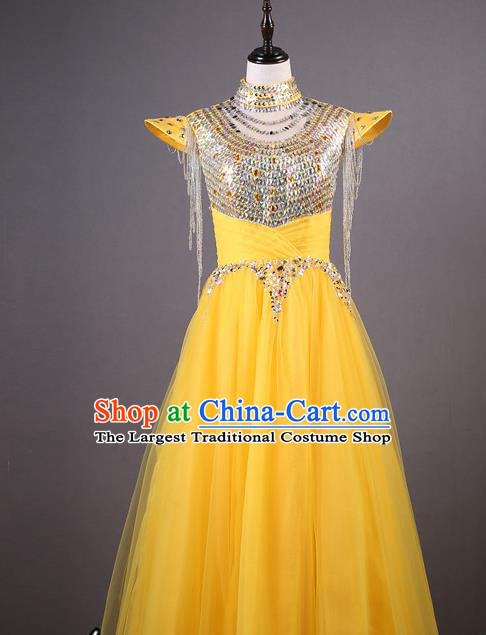 Top Grade Compere Yellow Veil Full Dress Ballroom Dance Catwalks Costume