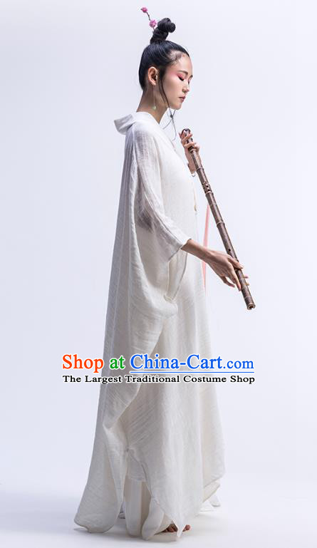 Chinese Traditional Martial Arts Clothing Classical Dance Costume National White Flax Dress
