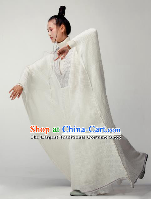 Chinese Martial Arts Costume National Tai Chi White Flax Dress Traditional Zen Clothing