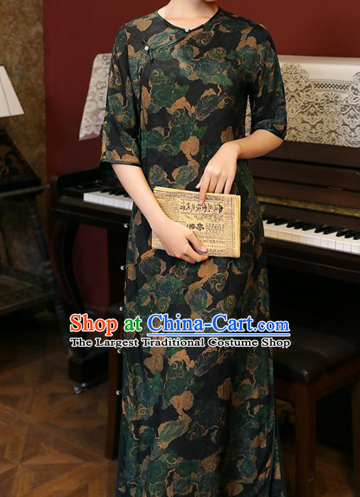 Chinese National Woman Costume Traditional Printing Clouds Cheongsam Classical Qipao Dress