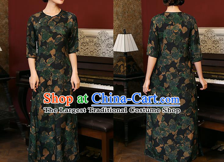 Chinese National Woman Costume Traditional Printing Clouds Cheongsam Classical Qipao Dress