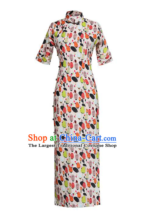 Chinese Traditional Slim Cheongsam Clothing National Costume Printing Tencel Qipao Dress