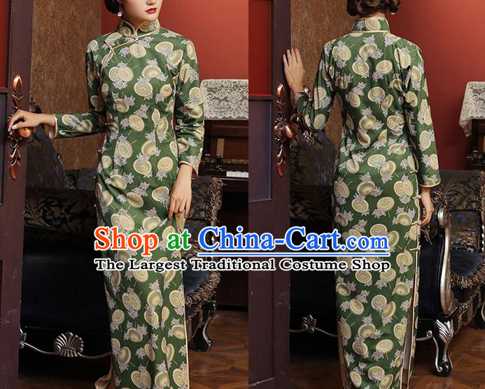 Chinese Classical Green Qipao Dress National Tang Suit Costume Traditional Shanghai Lady Cheongsam