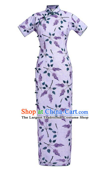 Chinese Traditional Printing Violet Cheongsam Classical Qipao Dress National Shanghai Lady Costume