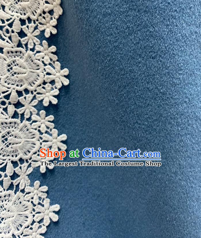 Republic of China Classical Young Lady Winter Cheongsam Costume Traditional Blue Woolen Qipao Dress