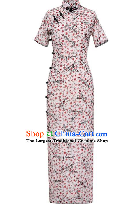 Chinese Classical Young Lady Qipao Dress National Costume Traditional Printing Chiffon Cheongsam