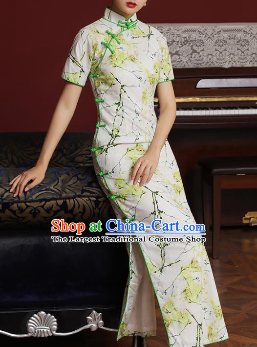 Chinese National Tang Suit Costume Traditional Printing Cheongsam Classical Young Lady Qipao Dress