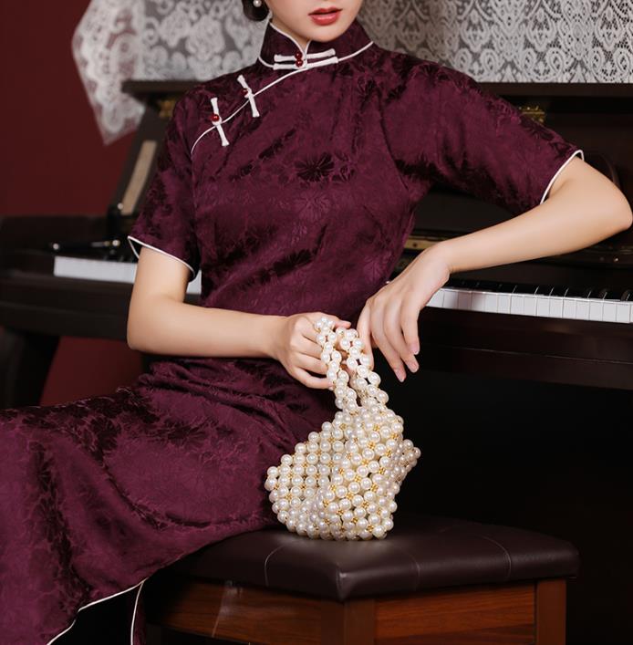 Chinese Traditional Purple Cheongsam National Shanghai Mistress Costume Classical Jacquard Silk Qipao Dress