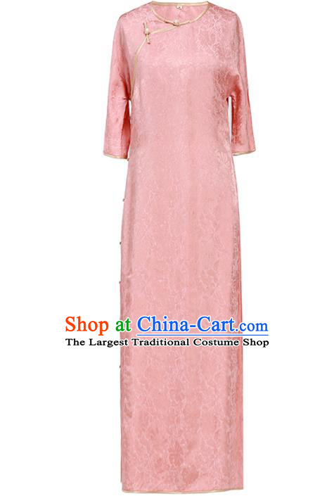Chinese Traditional Pink Silk Cheongsam National Young Woman Costume Classical Loose Qipao Dress