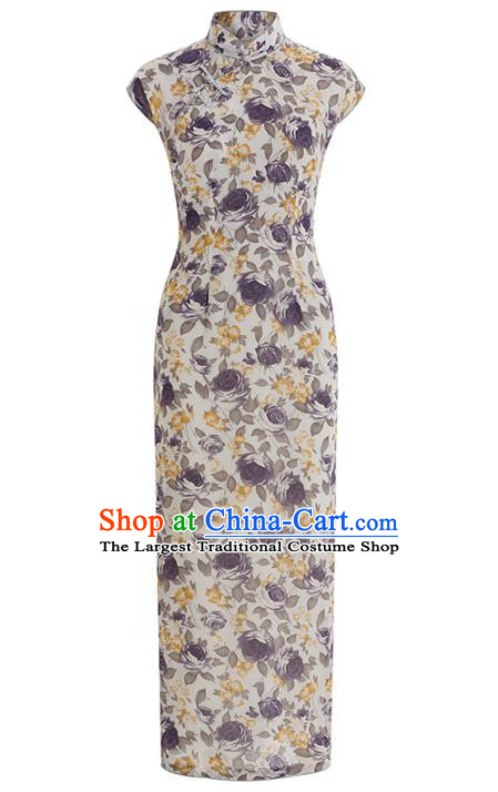 Chinese Classical Dance Qipao Dress Traditional Shanghai Printing Chiffon Cheongsam Clothing
