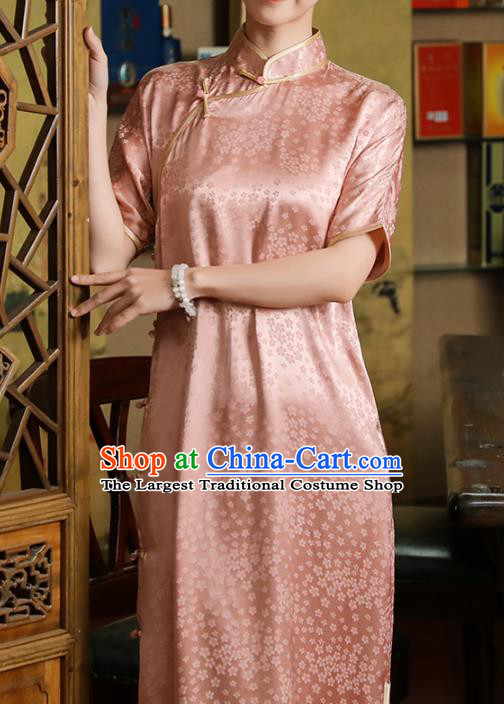 Chinese Classical Pink Tencel Qipao Dress Traditional Shanghai Young Lady Cheongsam Clothing