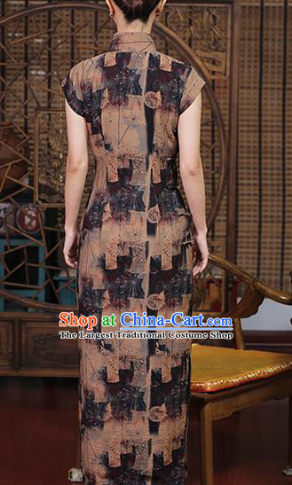 Chinese Traditional Brown Cheongsam Clothing Classical Shanghai Young Lady Qipao Dress