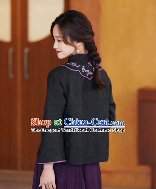 China National Embroidered Upper Outer Garment Traditional Tang Suit Black Silk Jacket