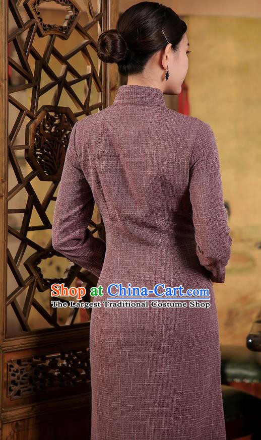 Chinese Classical Stage Show Cheongsam Traditional Purple Qipao Dress Catwalks Clothing