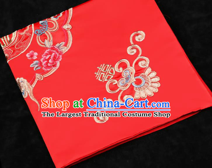 China Xiuhe Suit Embroidered Peony Headdress Traditional Wedding Headwear Bride Red Veil