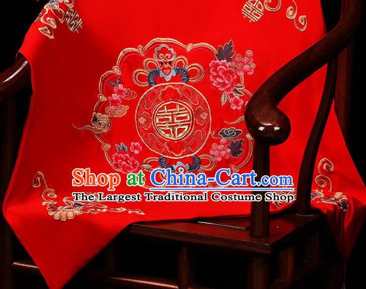 China Xiuhe Suit Embroidered Peony Headdress Traditional Wedding Headwear Bride Red Veil