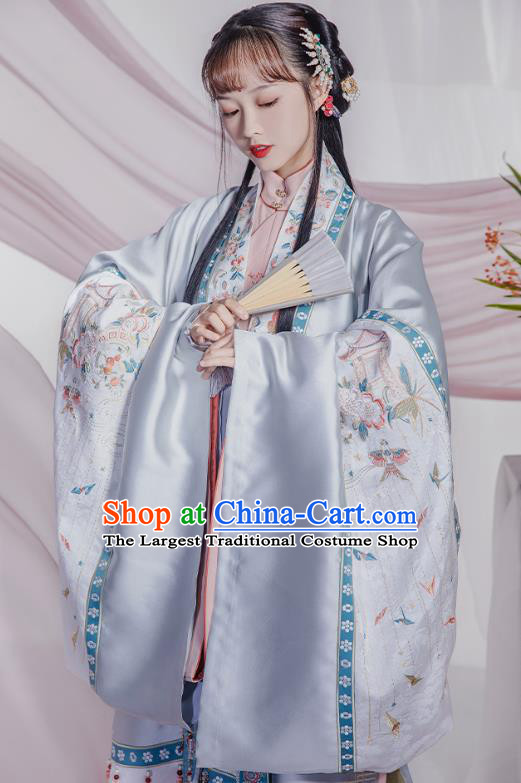 China Traditional Ming Dynasty Nobility Woman Embroidery Costumes Ancient Court Princess Hanfu Clothing