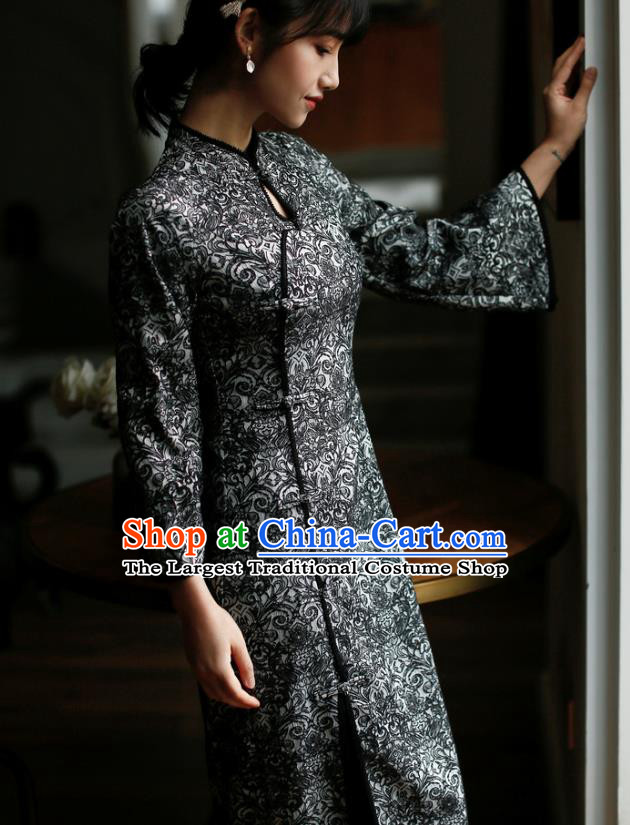 China Modern Dance Cheongsam Costume Traditional Young Lady Slim Black Qipao Dress