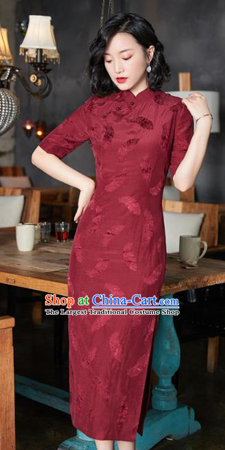 Chinese Classical Dance Wine Red Cheongsam Costume Traditional Tang Suit Old Shanghai Qipao Dress