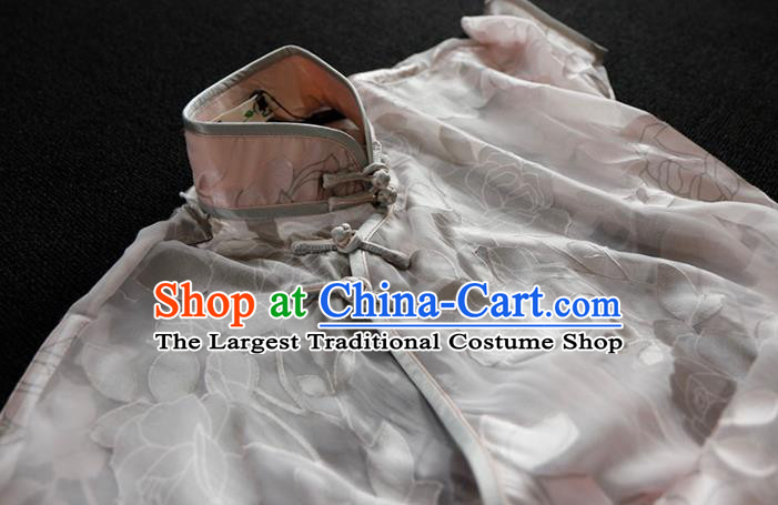 Chinese Traditional White Silk Qipao Dress Classical Tang Suit Cheongsam