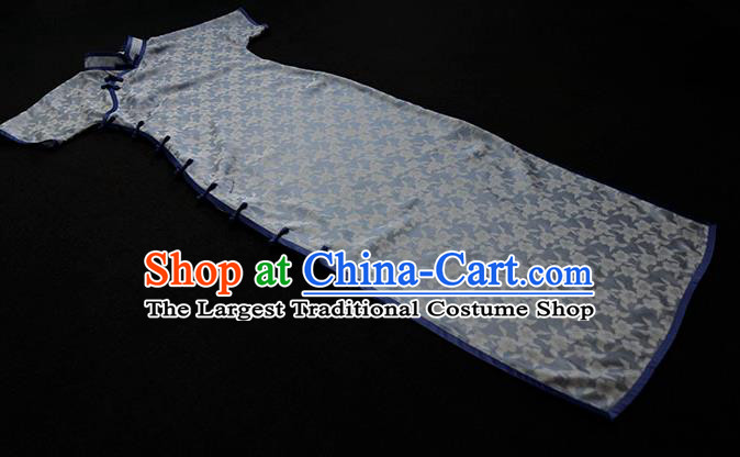 Republic of China Classical Blue Silk Cheongsam Traditional Minguo Young Lady Qipao Dress