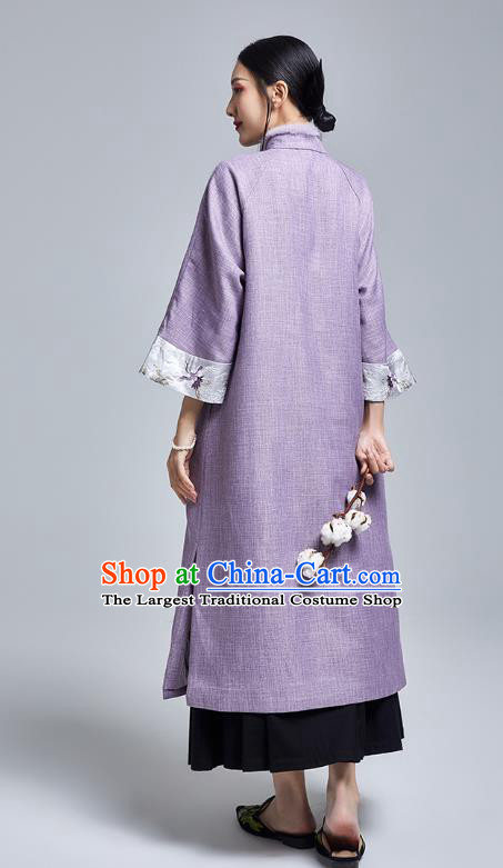 China Classical Cheongsam Costume Traditional Young Lady Embroidered Violet Qipao Dress
