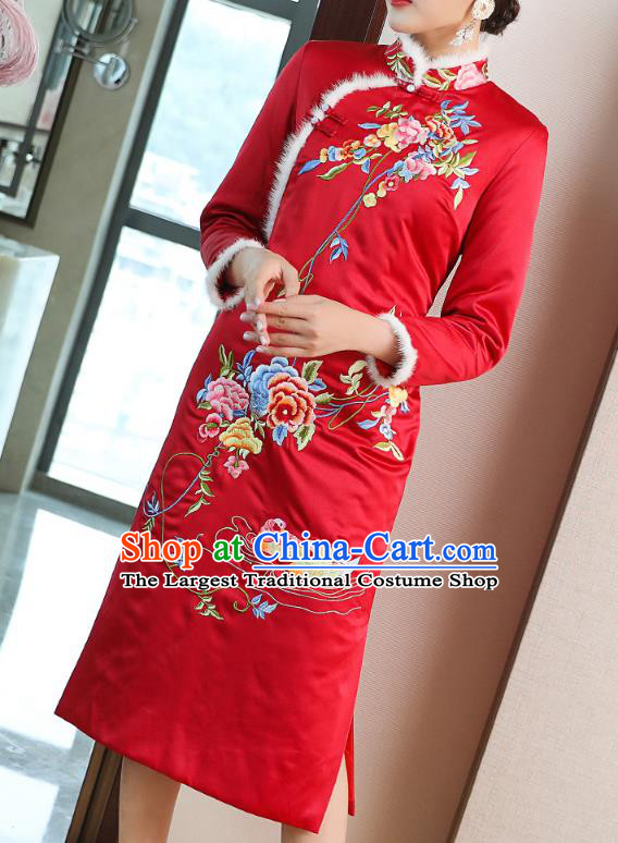 Chinese Traditional Wedding Embroidered Red Qipao Dress Tang Suit Cheongsam Bride Costume