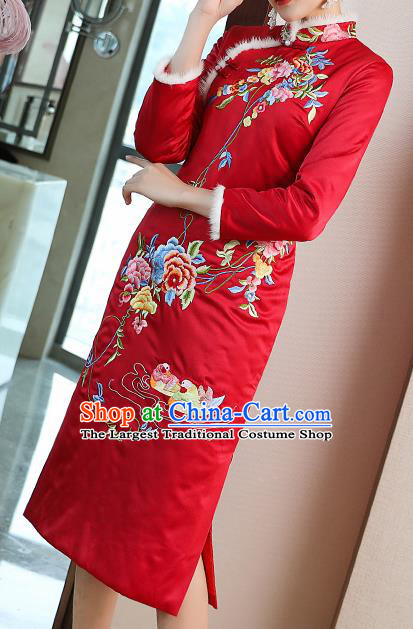 Chinese Traditional Wedding Embroidered Red Qipao Dress Tang Suit Cheongsam Bride Costume