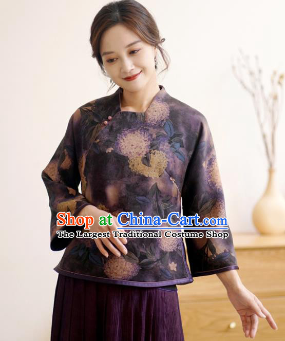 China Classical Cheongsam Shirt National Purple Silk Shirt Traditional Watered Gauze Upper Outer Garment