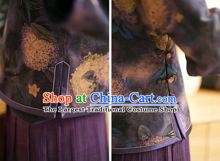 China Classical Cheongsam Shirt National Purple Silk Shirt Traditional Watered Gauze Upper Outer Garment