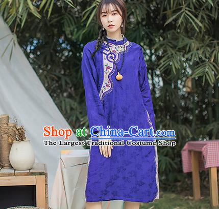 China Traditional Young Lady Slant Opening Qipao Dress Classical Embroidered Purple Cheongsam