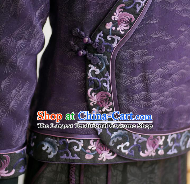 China Classical Embroidered Slant Opening Jacket National Purple Silk Short Coat