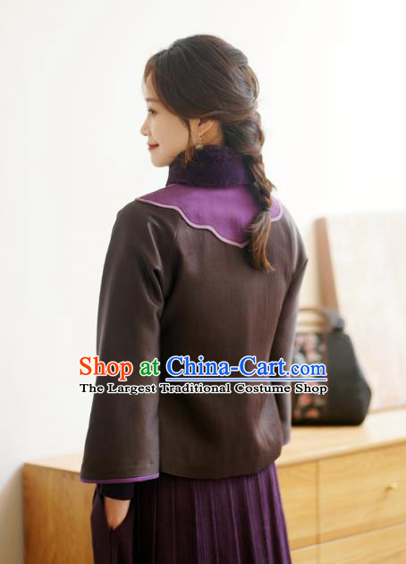 China Winter Women Embroidered Cotton Wadded Coat National Silk Slant Opening Jacket