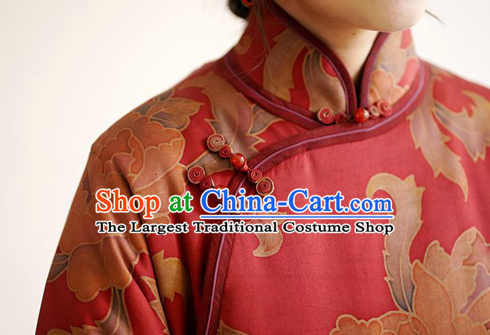 China Qipao Dress Female Red Gambiered Guangdong Gauze Long Cheongsam