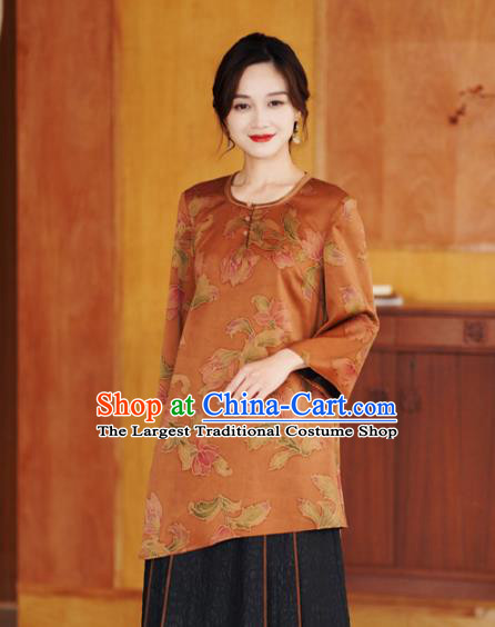China Traditional Orange Silk Short Jacket National Gambiered Guangdong Gauze Upper Outer Garment