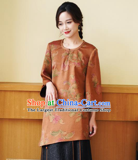 China Traditional Orange Silk Short Jacket National Gambiered Guangdong Gauze Upper Outer Garment