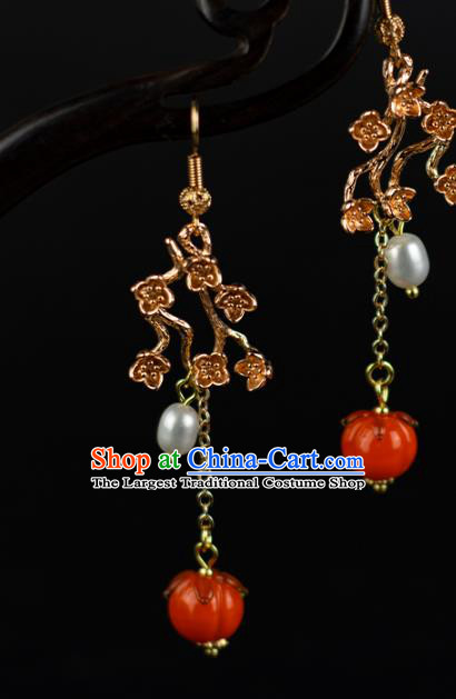 China Classical Cheongsam Ear Accessories Traditional Hanfu Red Persimmon Earrings