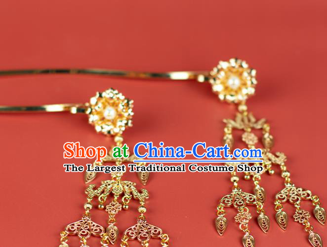 Chinese Traditional Hanfu Tassel Hairpin Hair Accessories Ancient Tang Dynasty Princess Golden Lotus Hair Stick