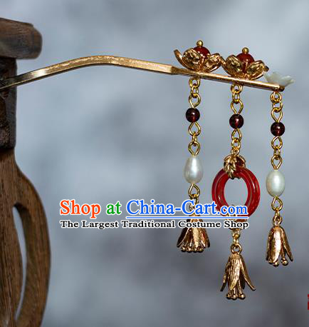 Chinese Traditional Hanfu Agate Hairpin Hair Accessories Ancient Ming Dynasty Princess Tassel Hair Stick