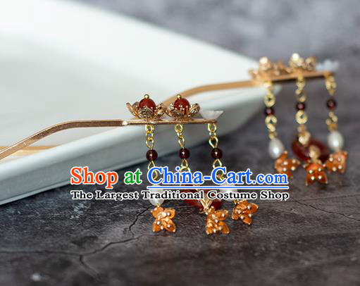 Chinese Traditional Hanfu Agate Hairpin Hair Accessories Ancient Ming Dynasty Princess Tassel Hair Stick