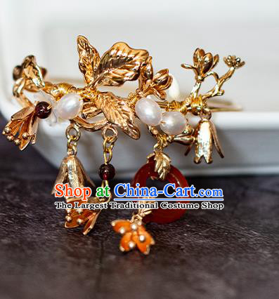 China Classical Golden Bracelet Traditional Ming Dynasty Agate Wristlet Accessories