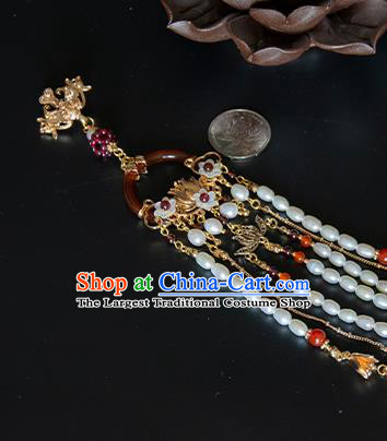 China Classical Cheongsam Pearls Tassel Pendant Traditional Ming Dynasty Agate Brooch Accessories
