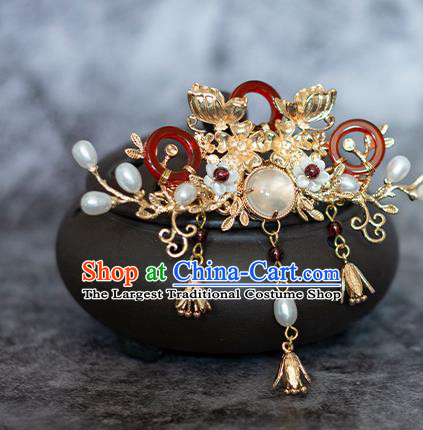 Chinese Traditional Song Dynasty Golden Butterfly Hairpin Ancient Empress Agate Hair Crown