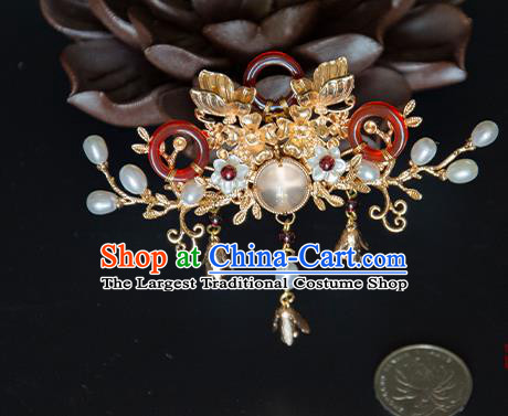 Chinese Traditional Song Dynasty Golden Butterfly Hairpin Ancient Empress Agate Hair Crown