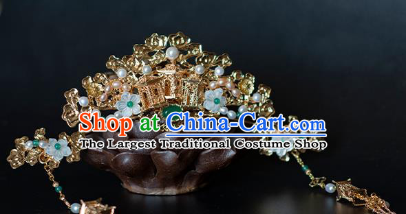 Chinese Traditional Song Dynasty Hair Accessories Hairpins Ancient Princess Golden Palace Hair Crown